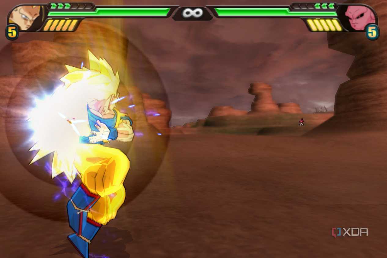 Goku charging up a qi blast in Dragon Ball Z: Budokai Tenkaichi 3.