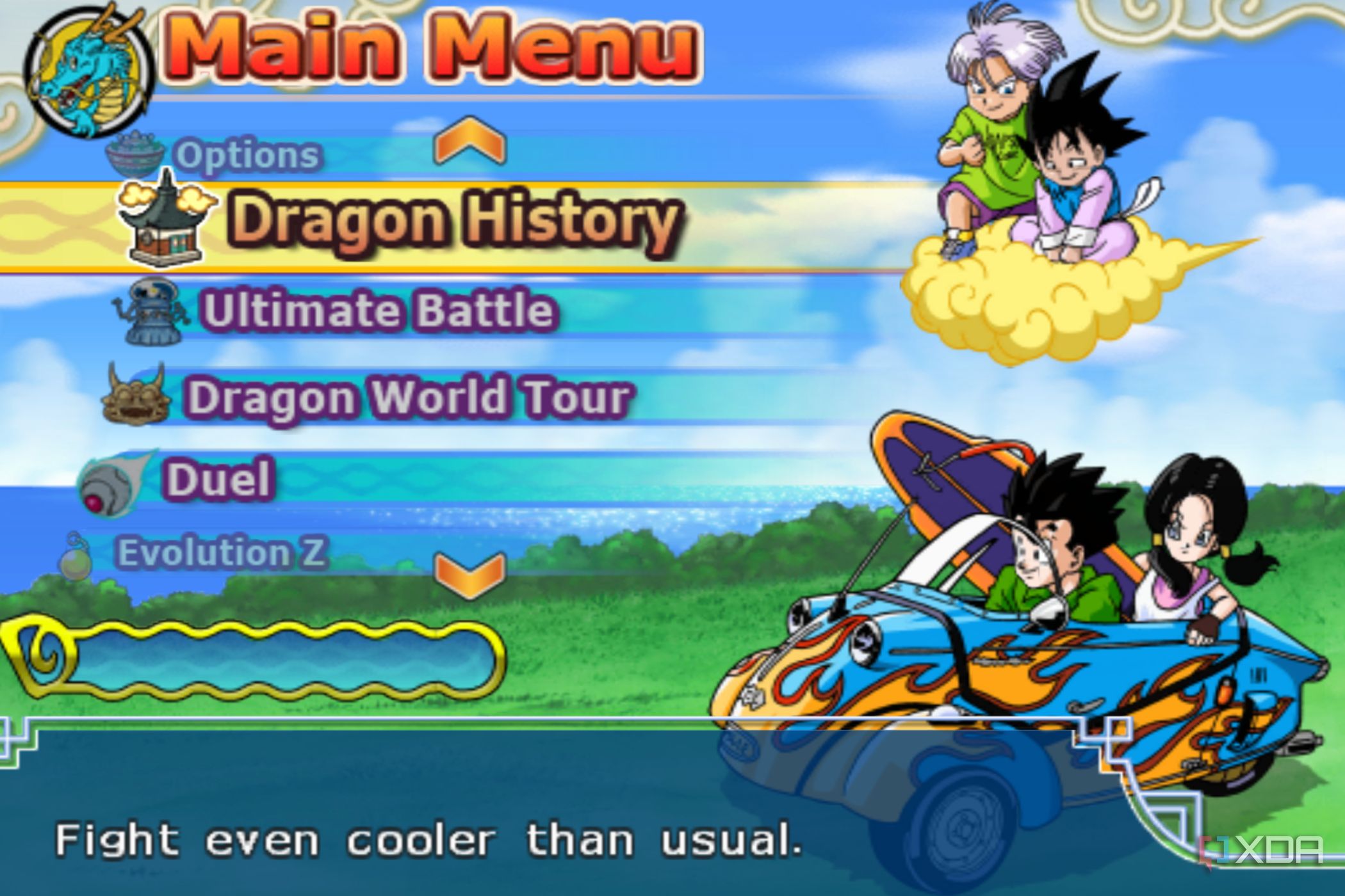 The main menu in Dragon Ball Z: Budokai Tenkaichi 3.