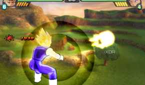 Vegeta throwing a qi blast in Dragon Ball Z: Budokai Tenkaichi 3.