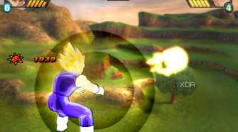 Vegeta throwing a qi blast in Dragon Ball Z: Budokai Tenkaichi 3.