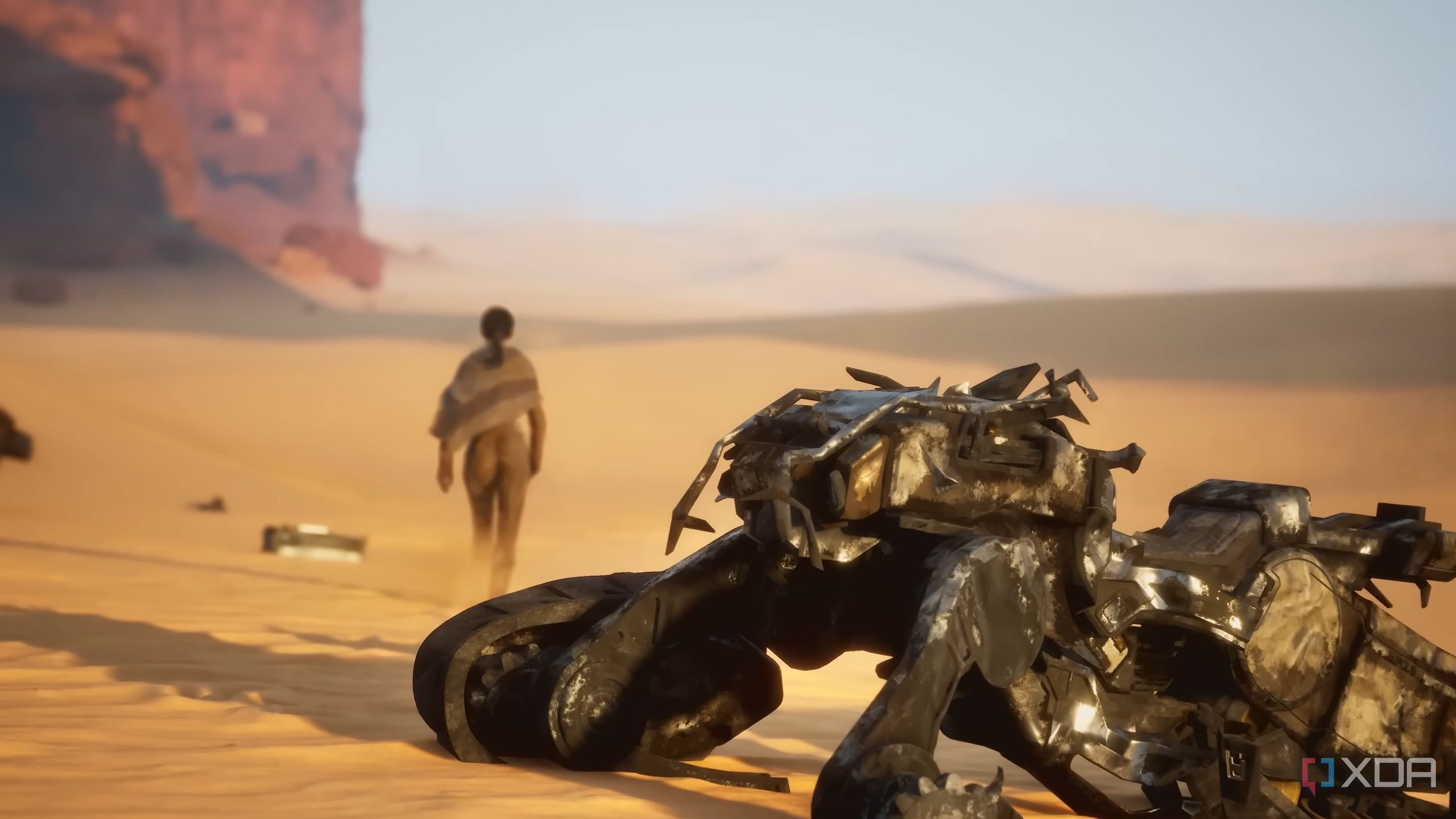 Dune Awakening player with motorcycle