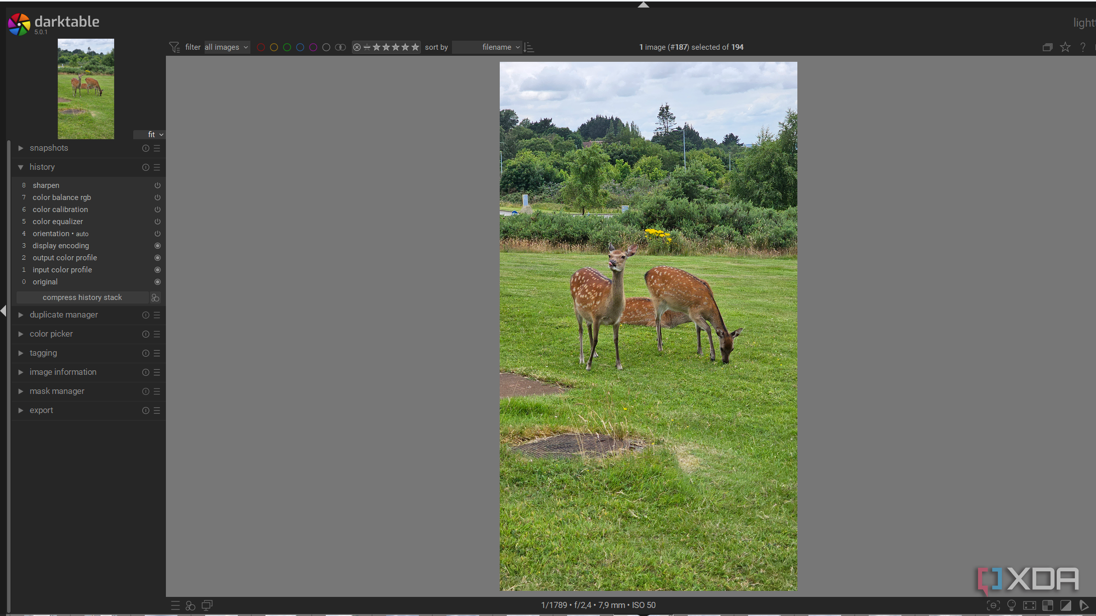 editing an image in darktable