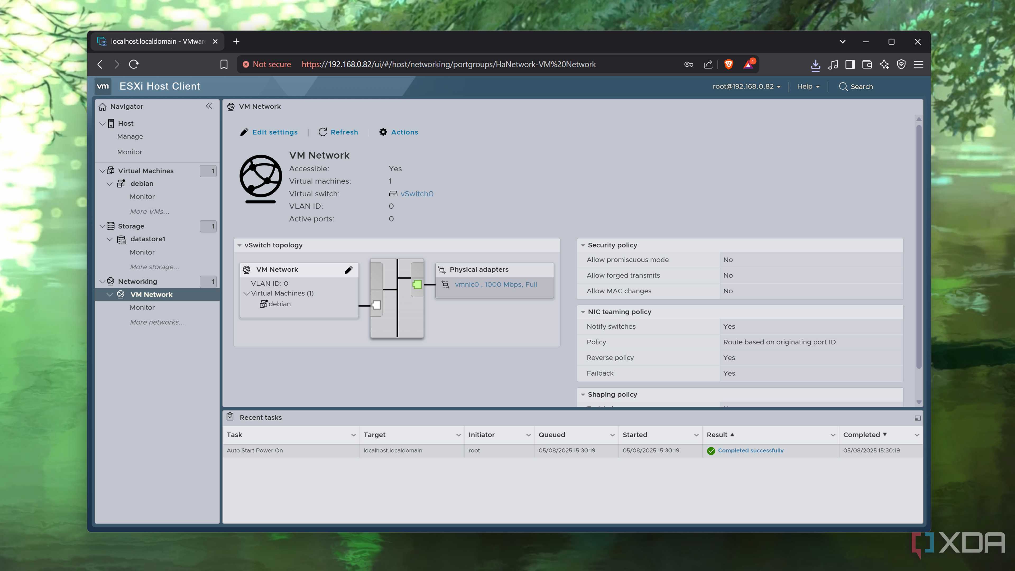 The Network tab in ESXi