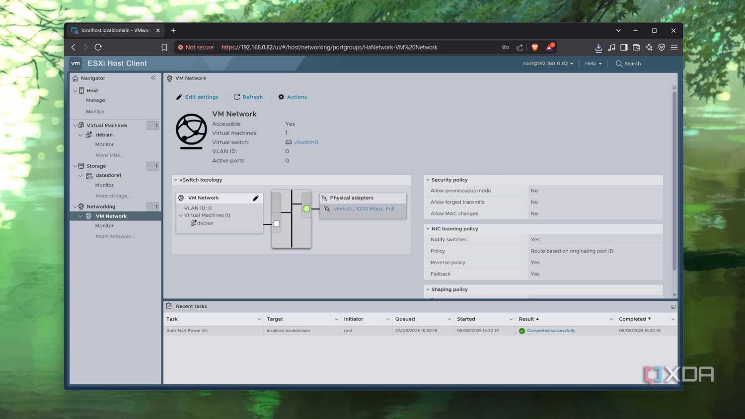 The Network tab in ESXi
