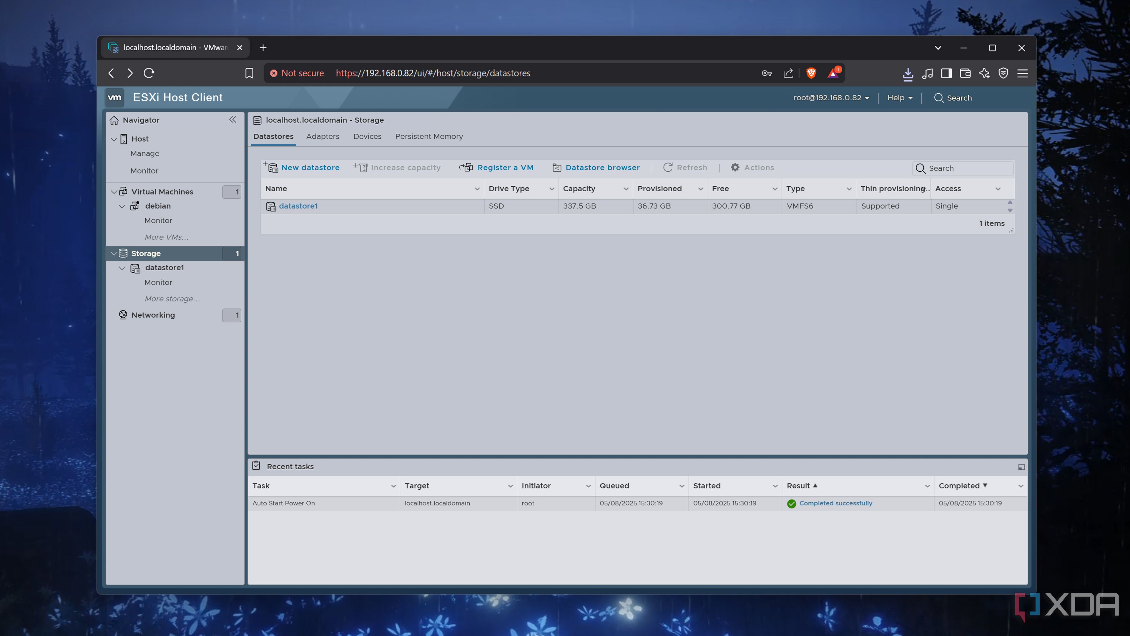 The Storage tab in ESXi