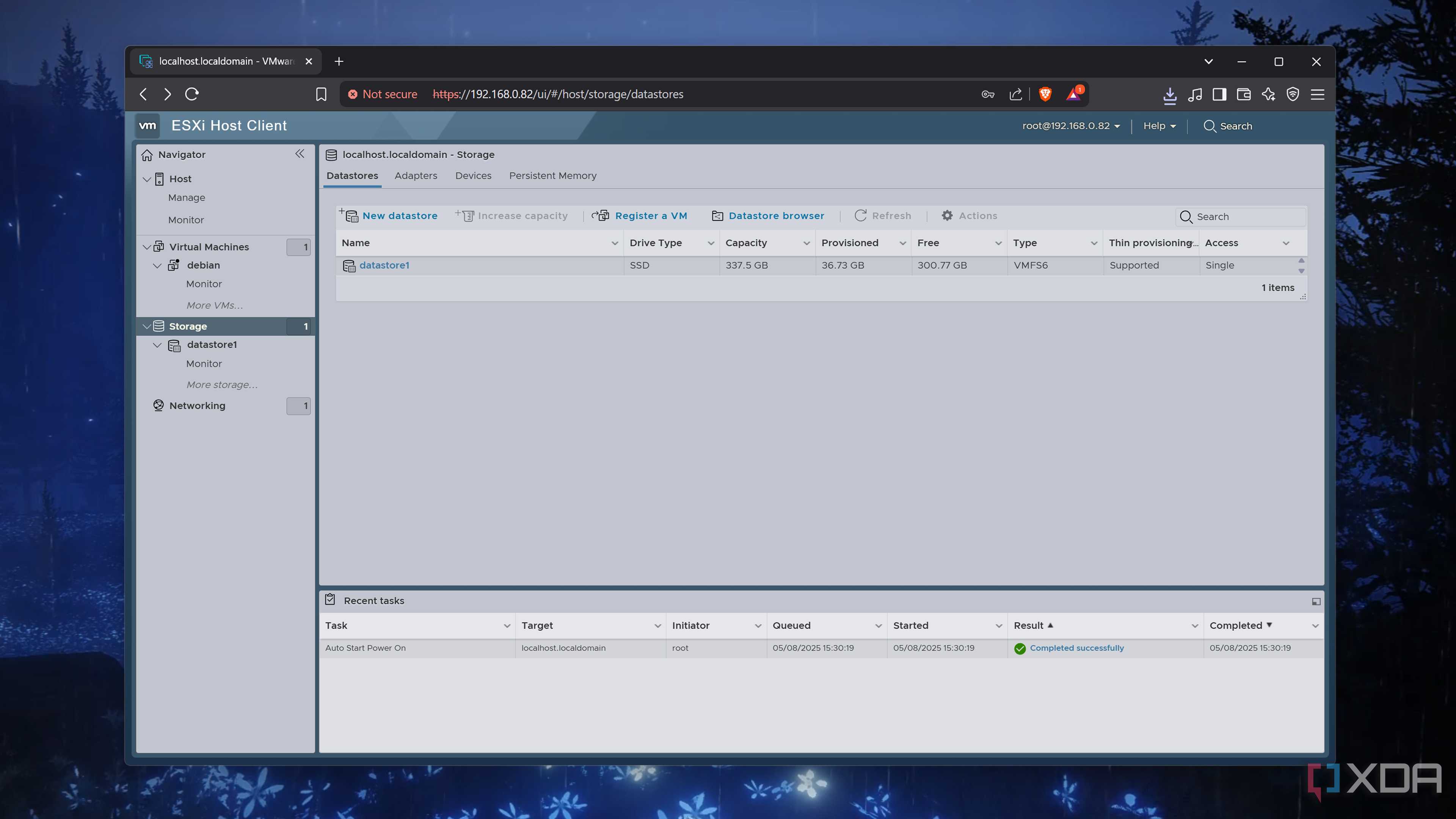 The Storage tab in ESXi