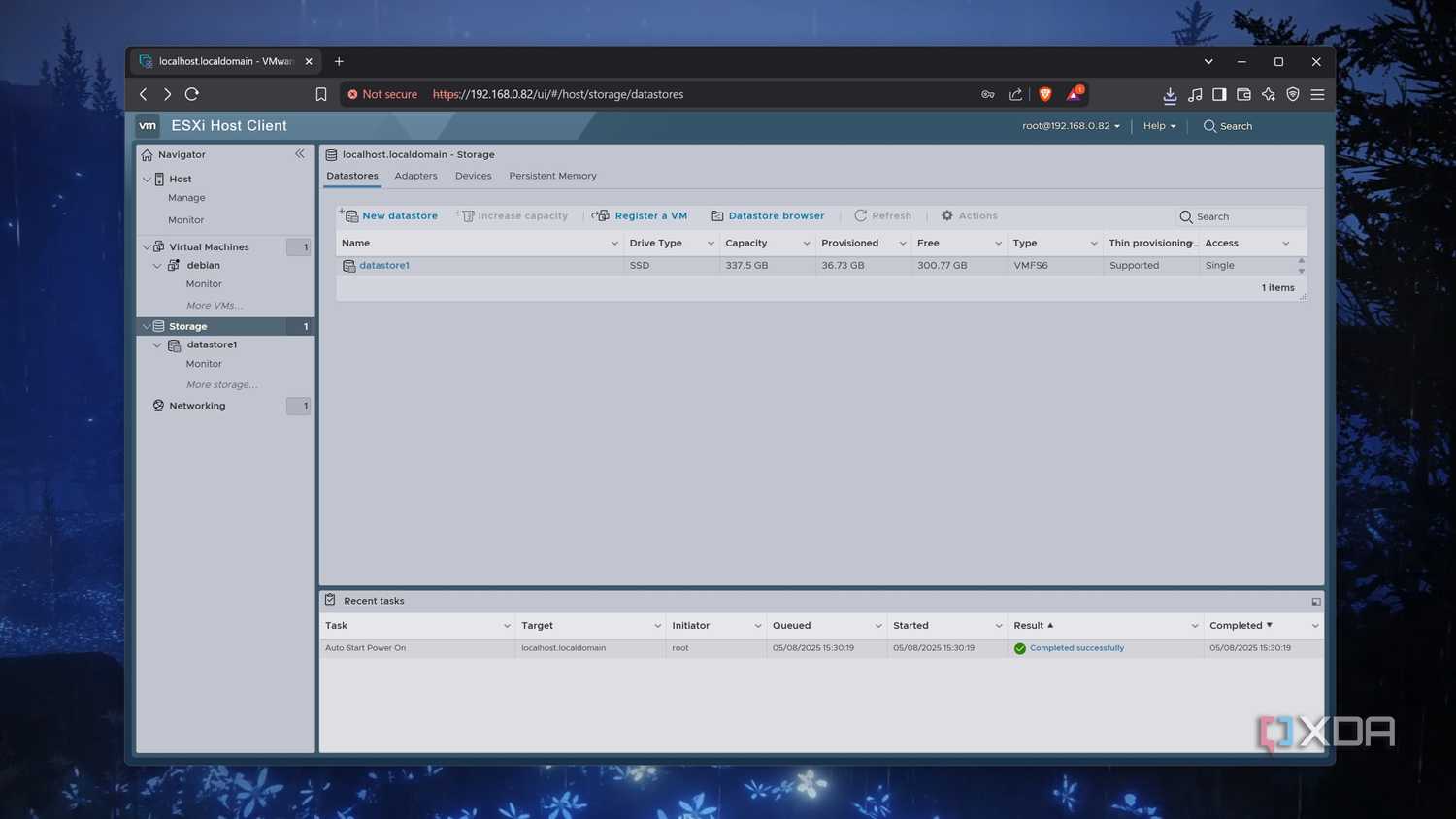 The Storage tab in ESXi