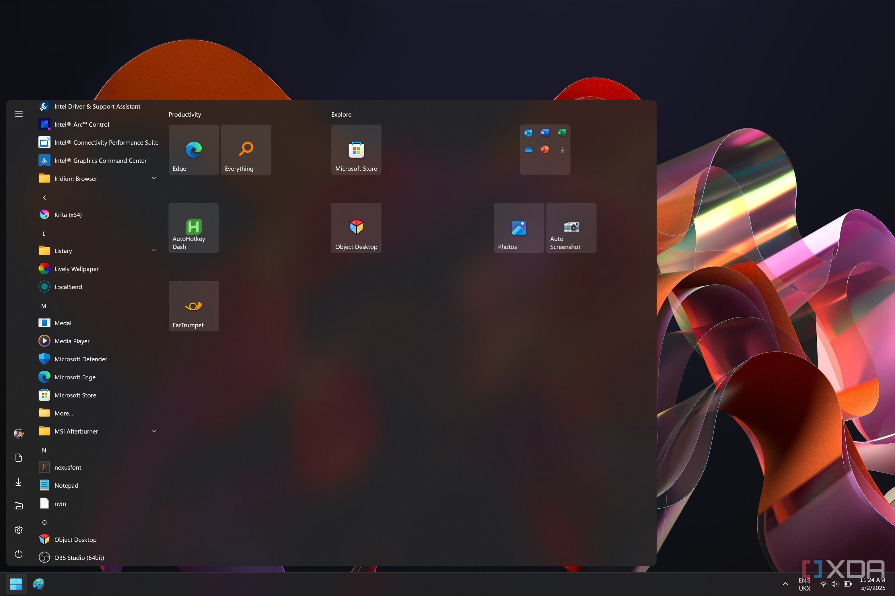 Screenshot of Windows 11 running ExplorerPatcher and displaying a Start menu in the Windows 10 style, resized to take up most of the screen
