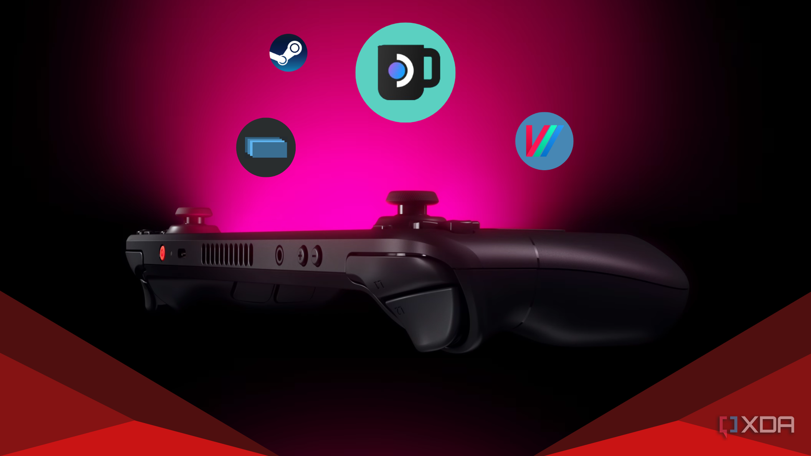 A Steam deck with Plugin Logos above it