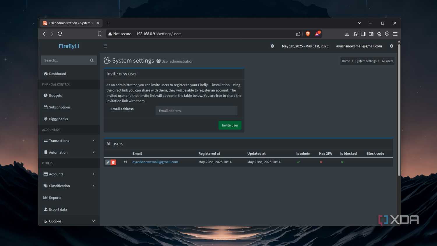 Adding different user accounts to Firefly III