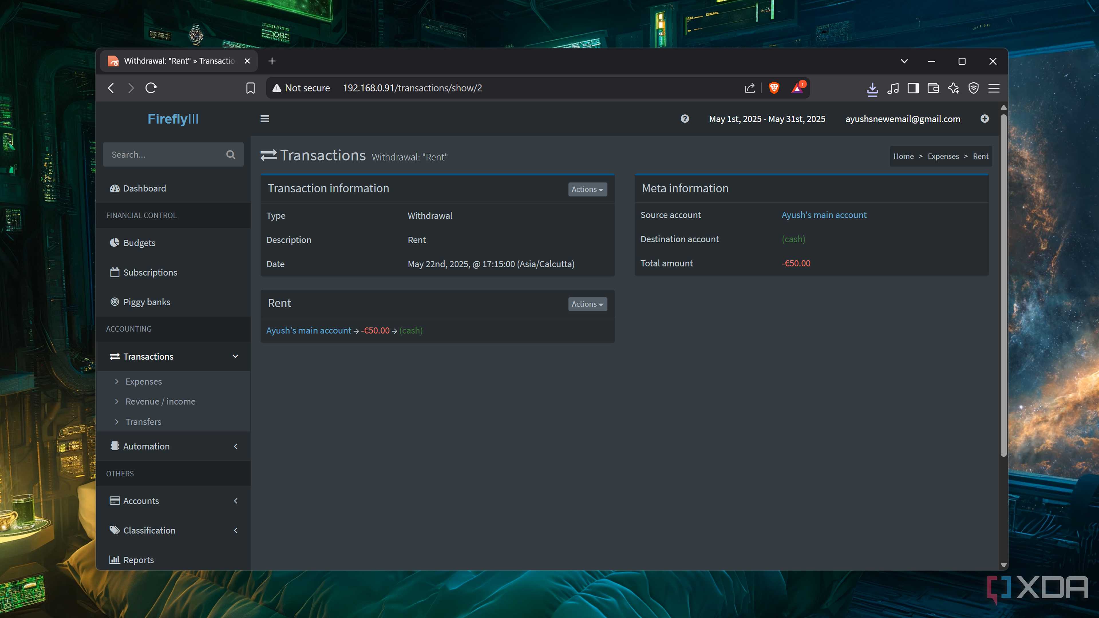Viewing a transaction in Firefly III