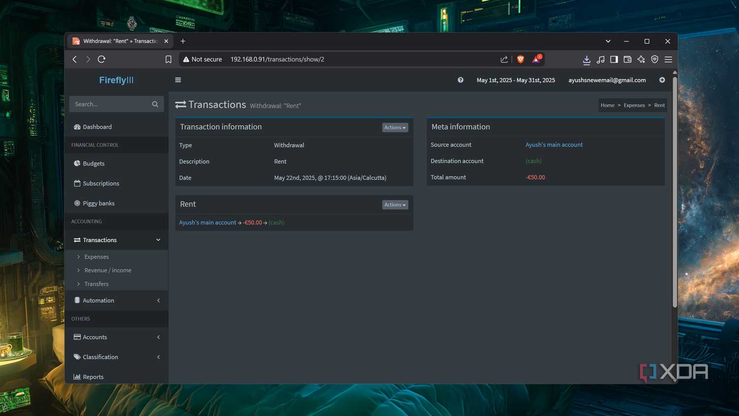 Viewing a transaction in Firefly III