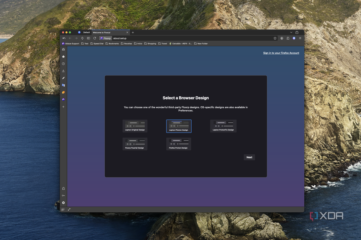 Screenshot of the setup process for Floorp allwoing the user to choose a browser design