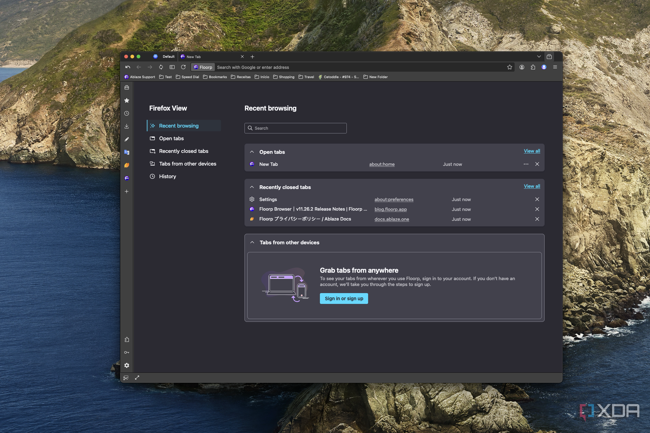 Screenshot of Firefox View in Floorp on macOS