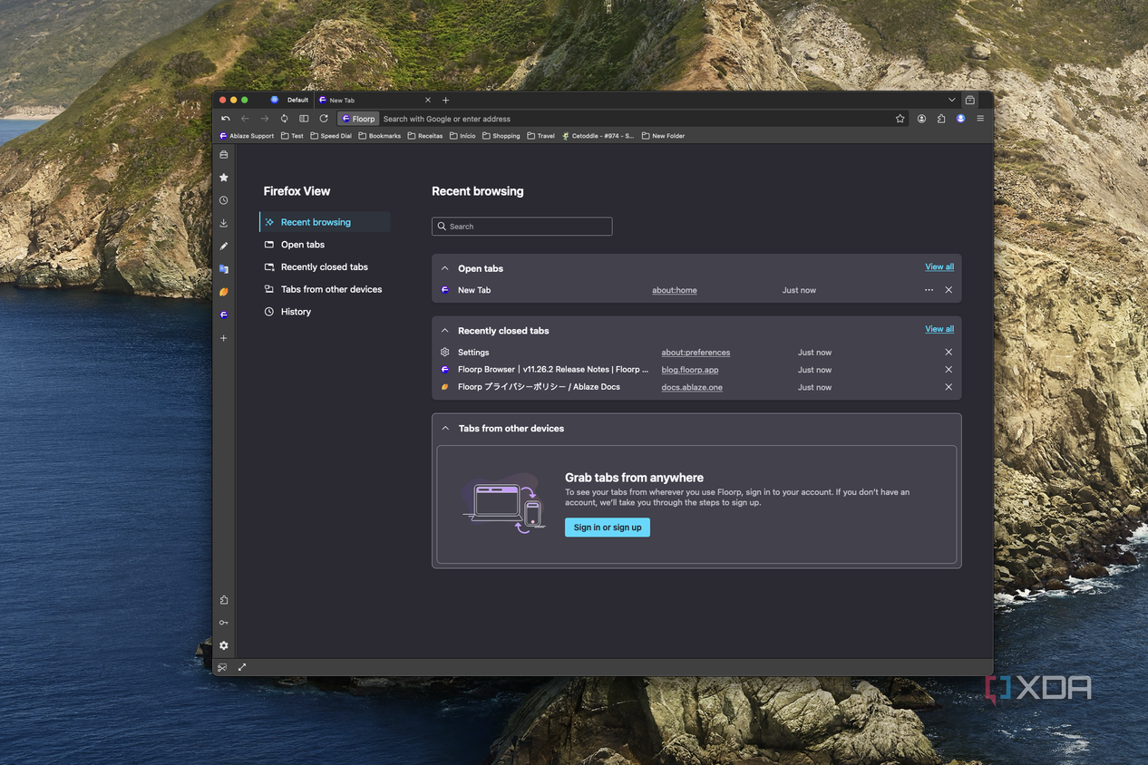 Screenshot of Firefox View in Floorp on macOS