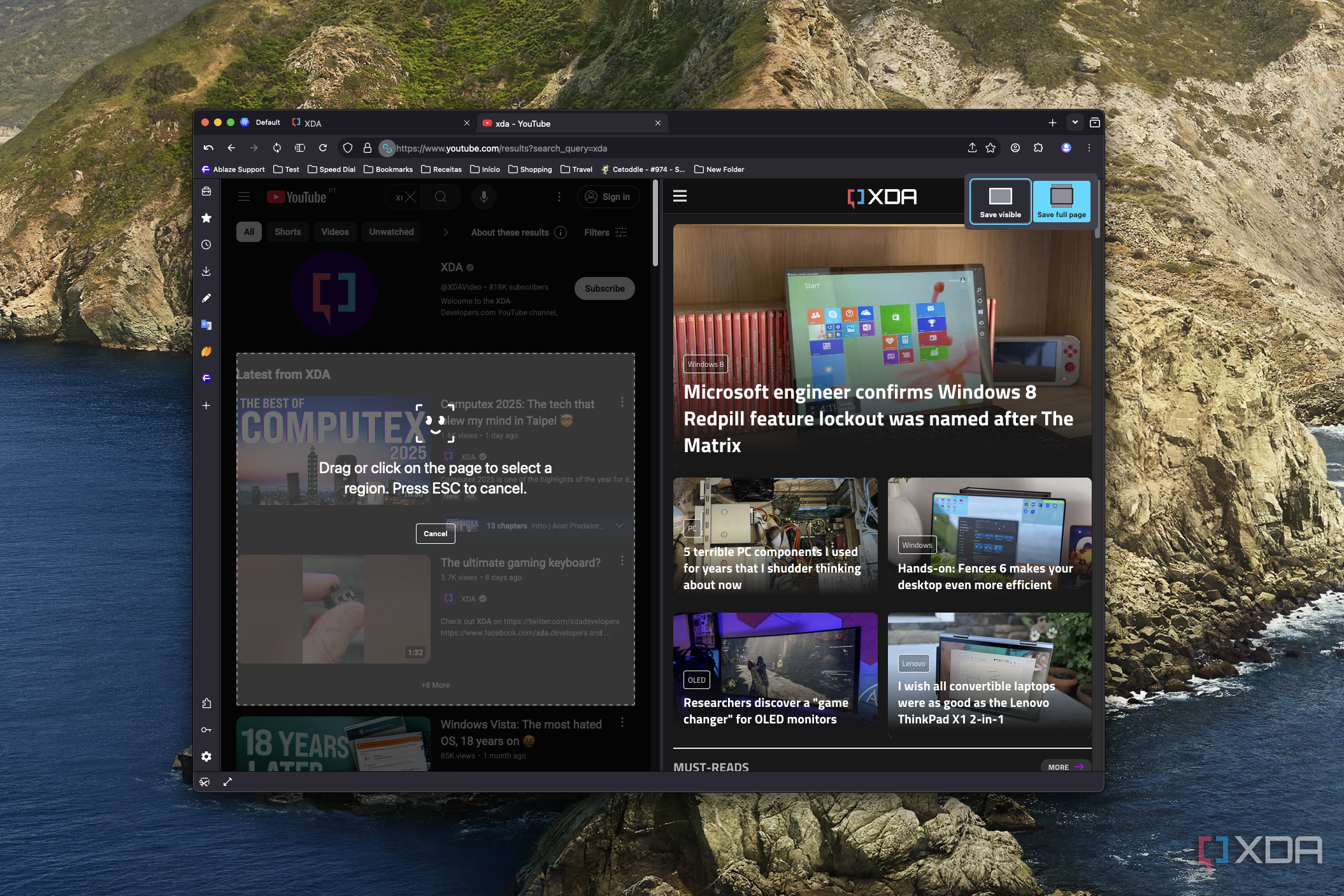 Screenshot of Floorp on macOS using the screenshot tool, which can detect web elements to capture