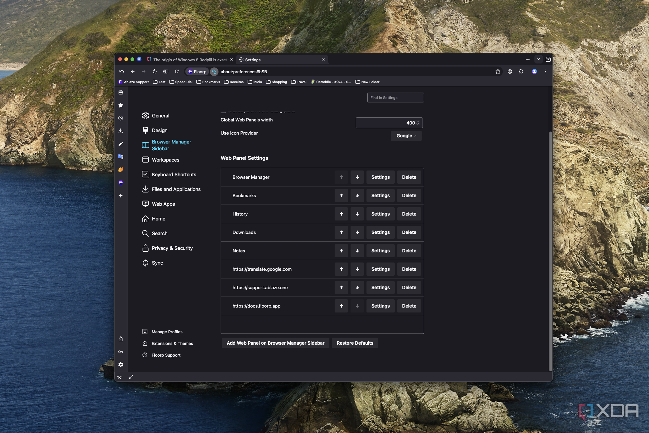 Screenshot of Floorp settings for keyboard shortcuts