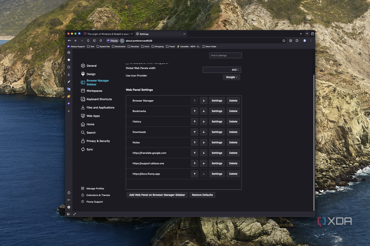 Screenshot of Floorp settings for keyboard shortcuts