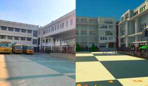A side-by-side comparison of a high-school in real life and Fortnite.