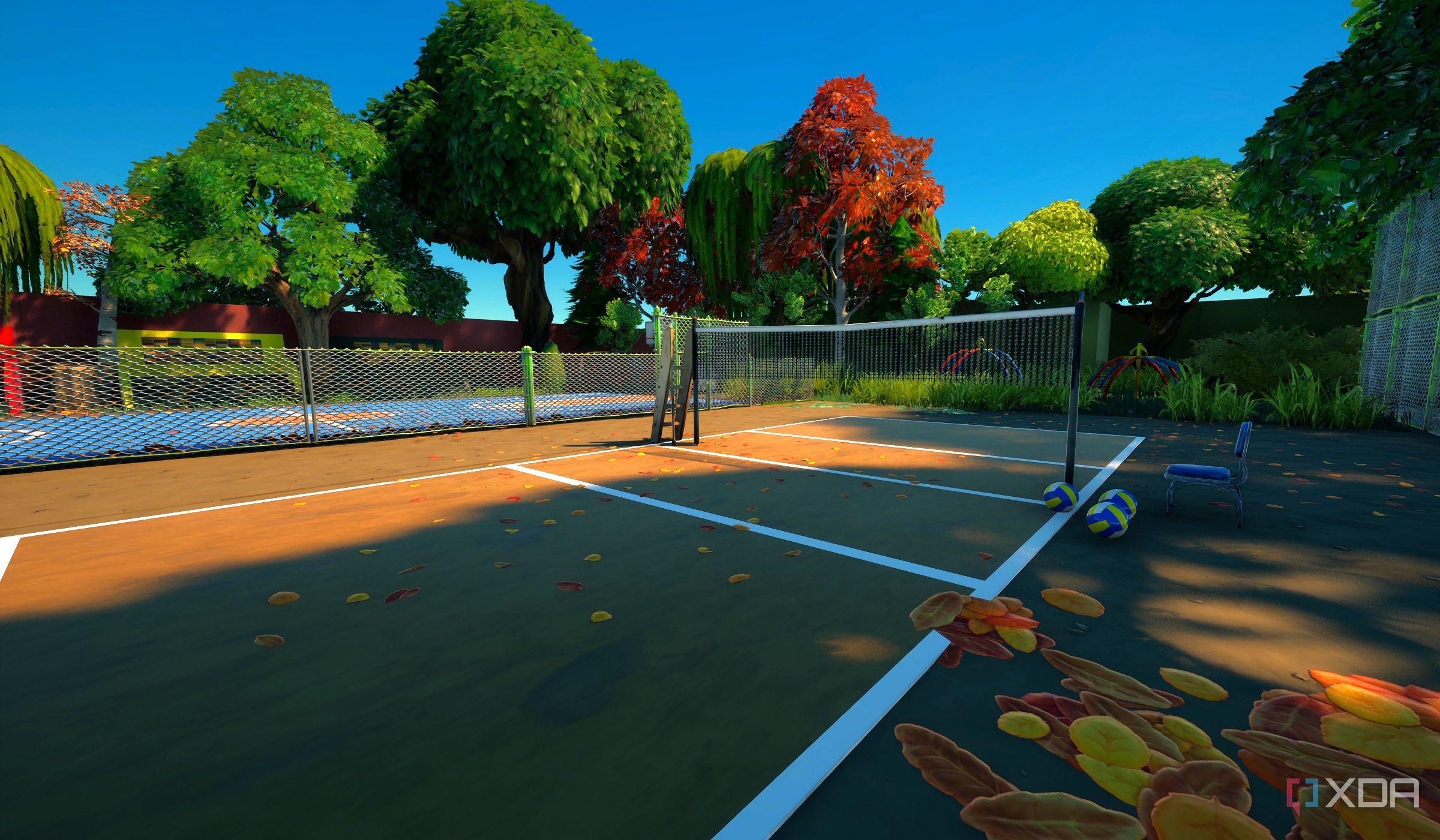 A high school volleyball court recreated in Fortnite.