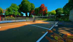 A high school volleyball court recreated in Fortnite.