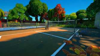 A high school volleyball court recreated in Fortnite.