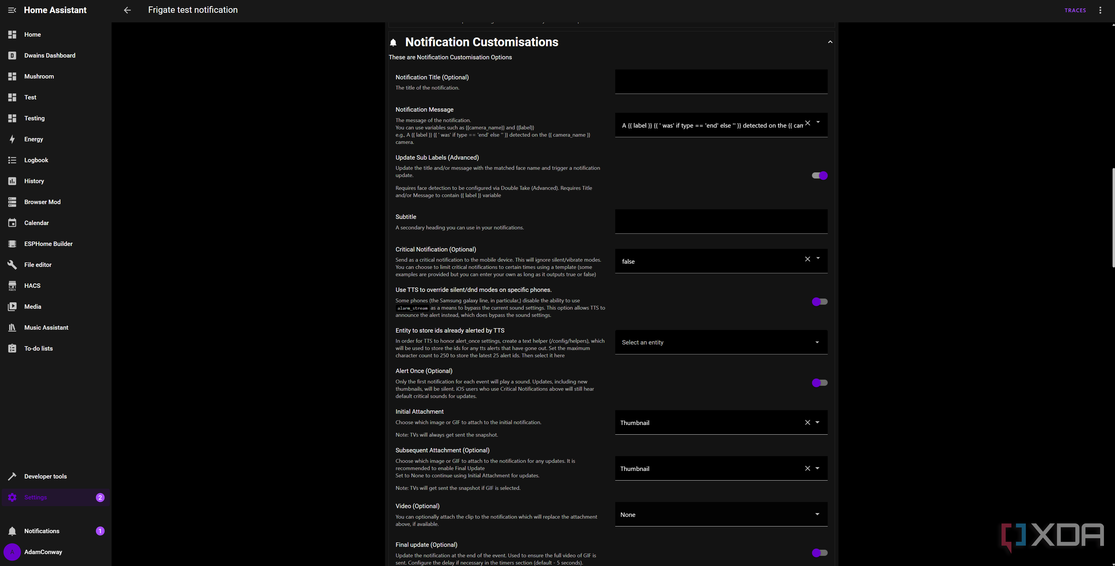 Setting up Frigate notifications for an automation in Home Assistant