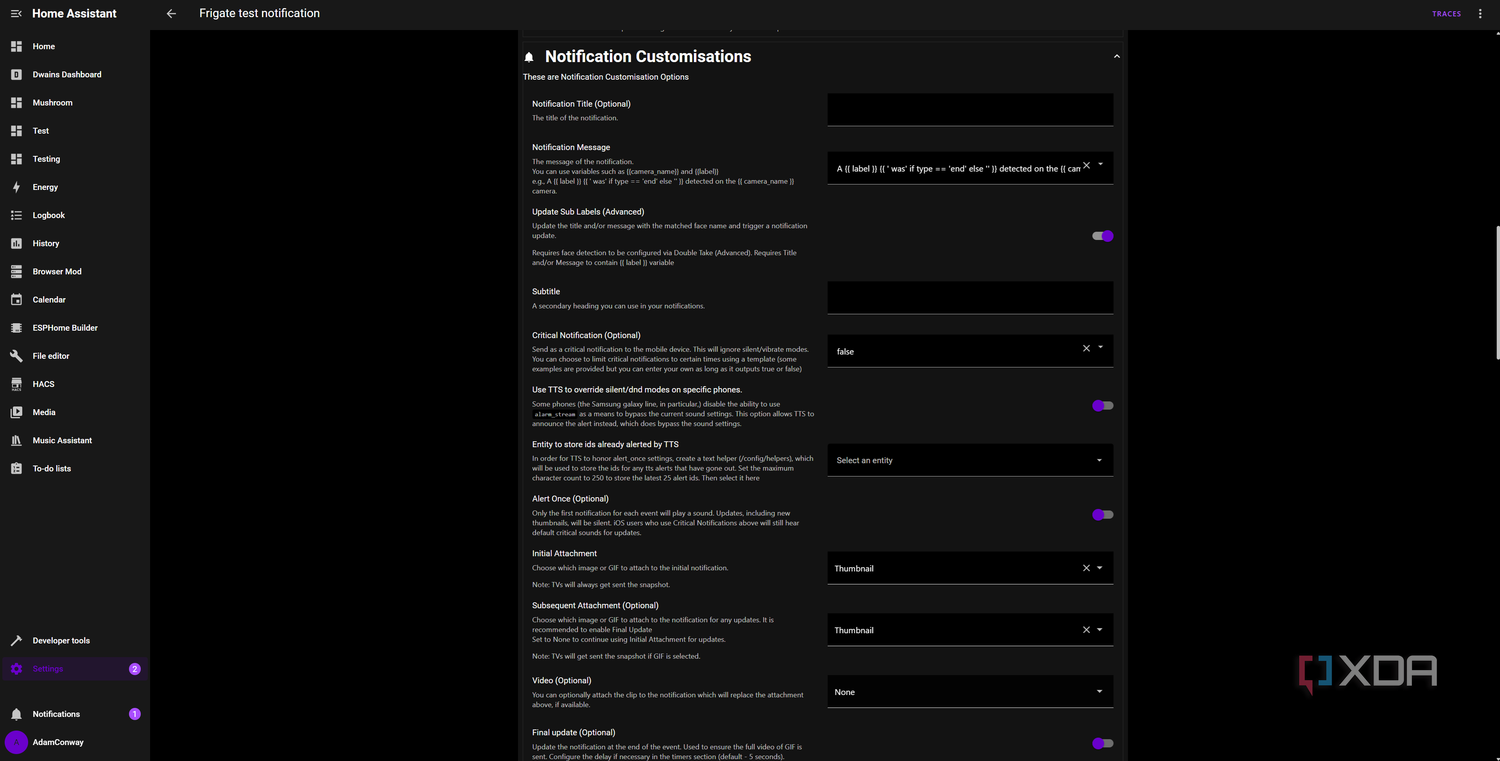 Setting up Frigate notifications for an automation in Home Assistant