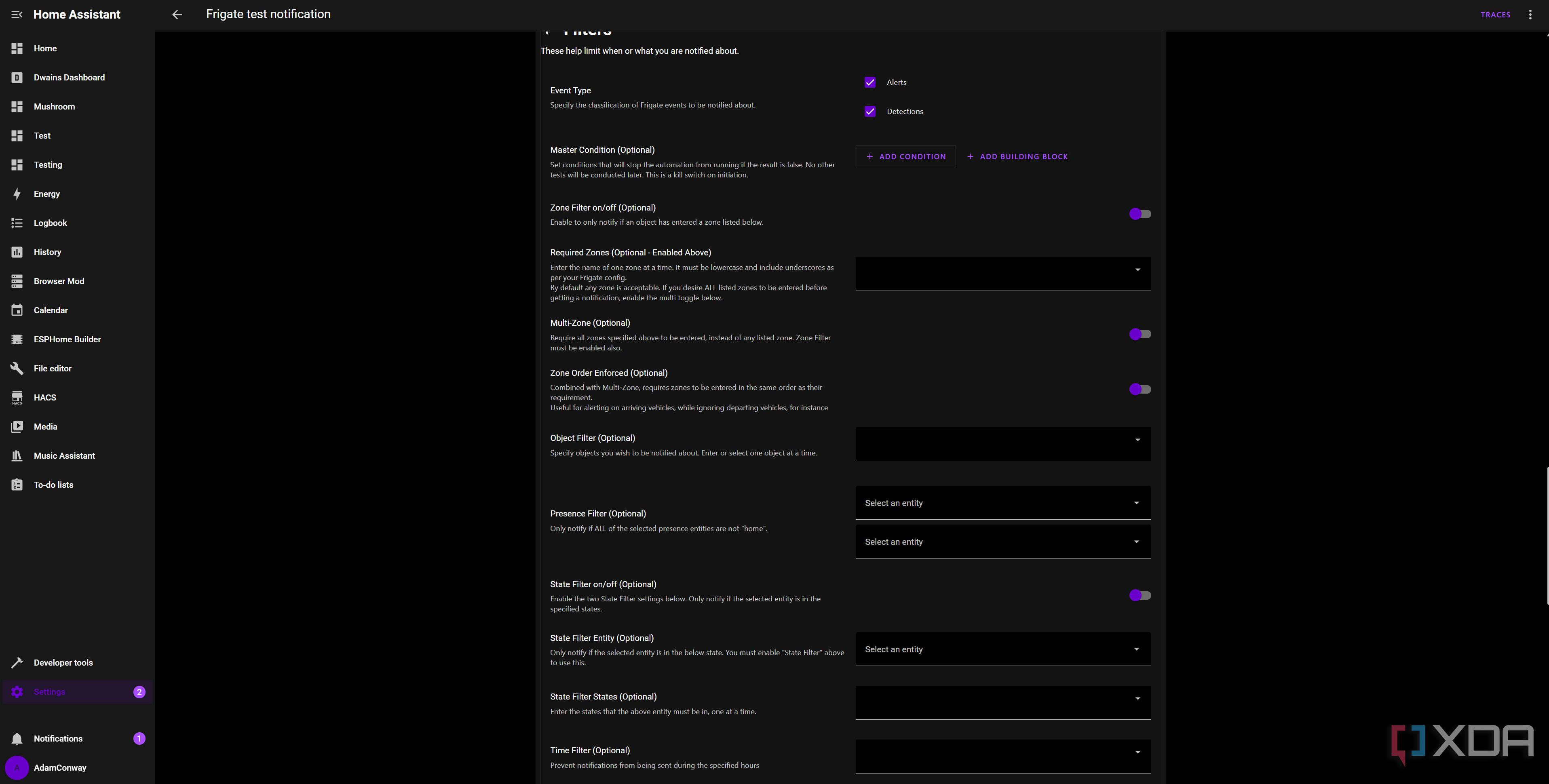 Tweaking settings for Frigate notifications in a Home Assistant automation