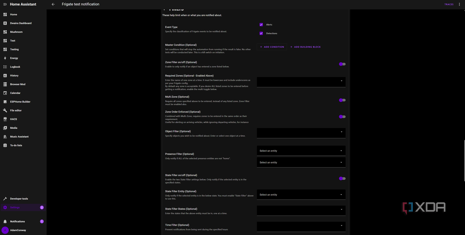 Tweaking settings for Frigate notifications in a Home Assistant automation