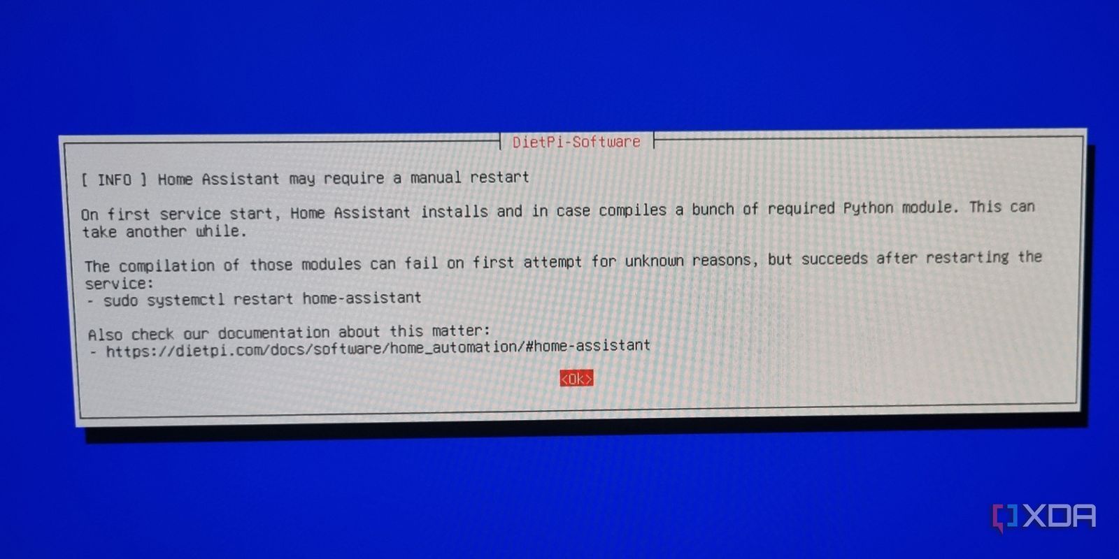 photo of home assistant restart warning