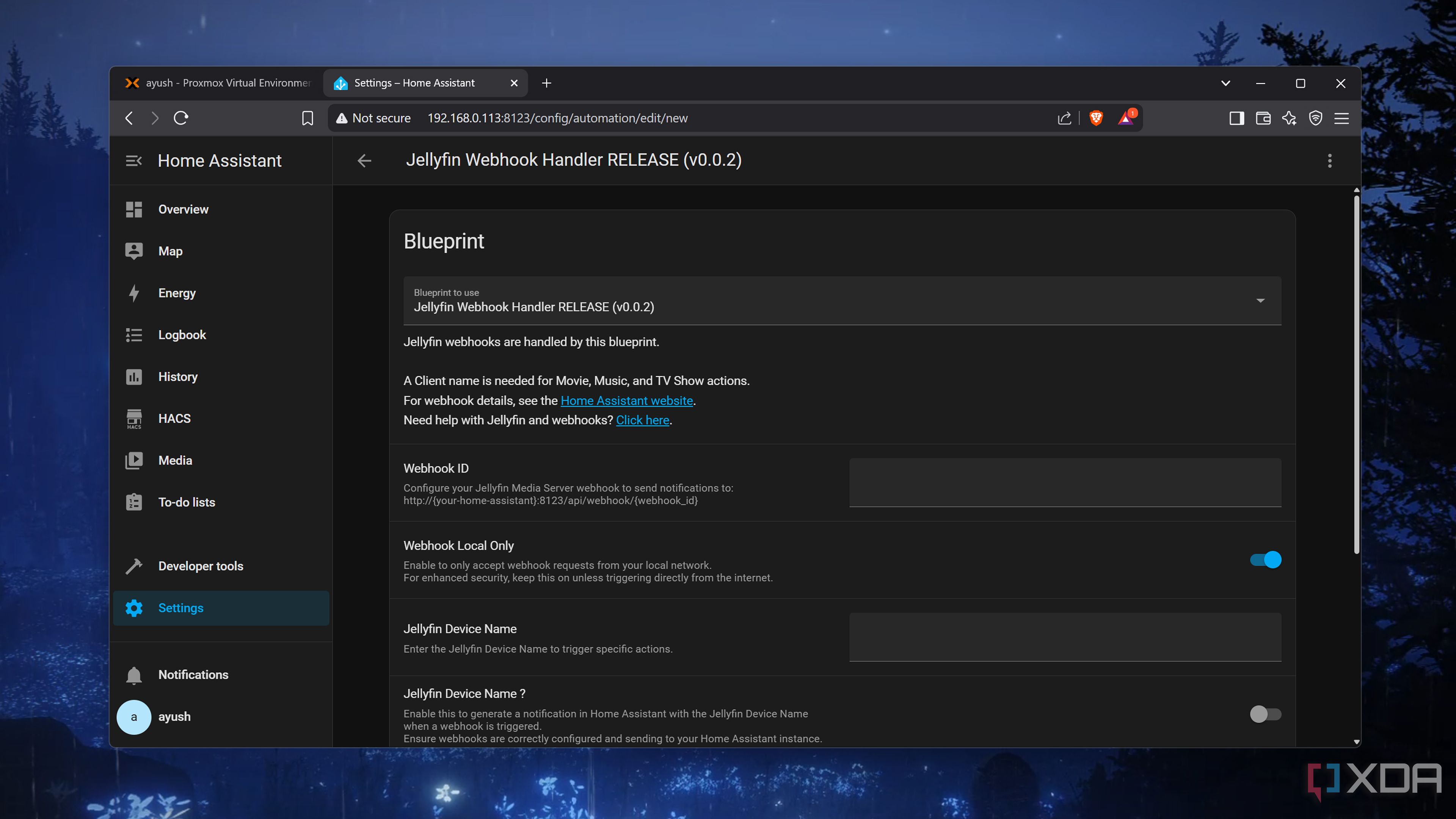 The Jellyfin webhook blueprint for HASS