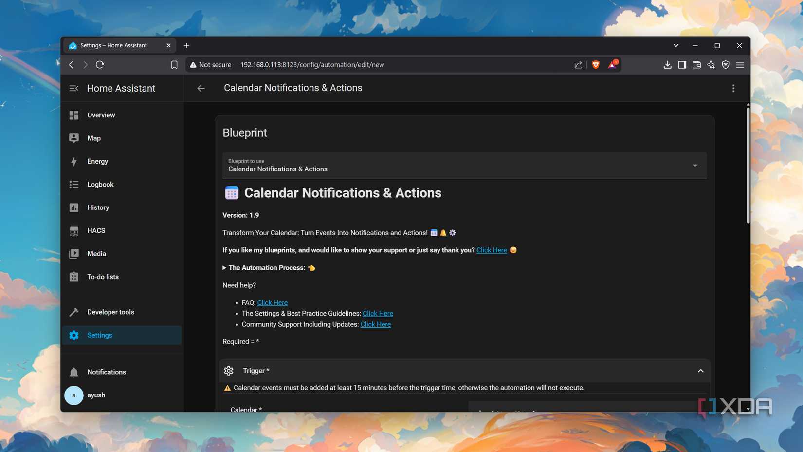 The Calendar notifications blueprint for HASS