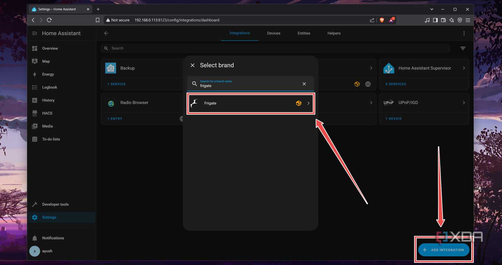 Adding the Frigate integration to HASS