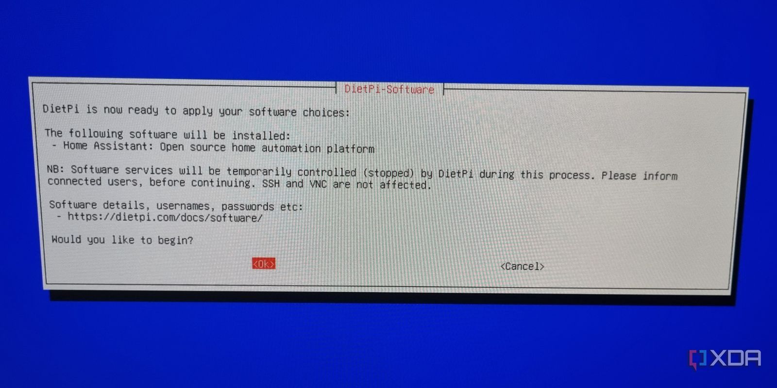 photo of home assistant install dialog dietpi