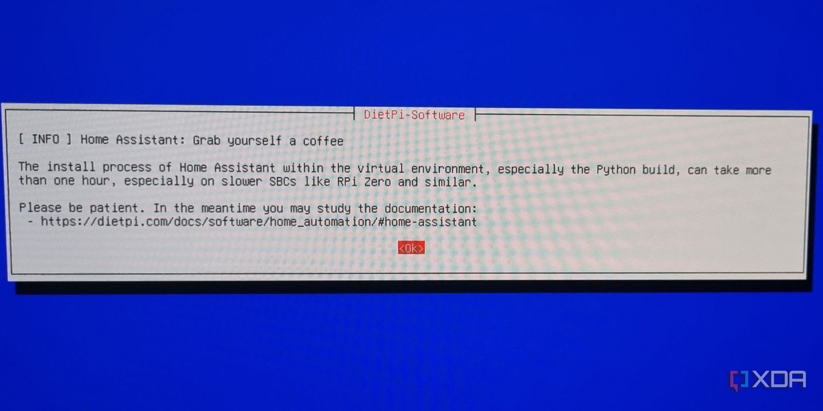 photo of home assistant installation setup warning