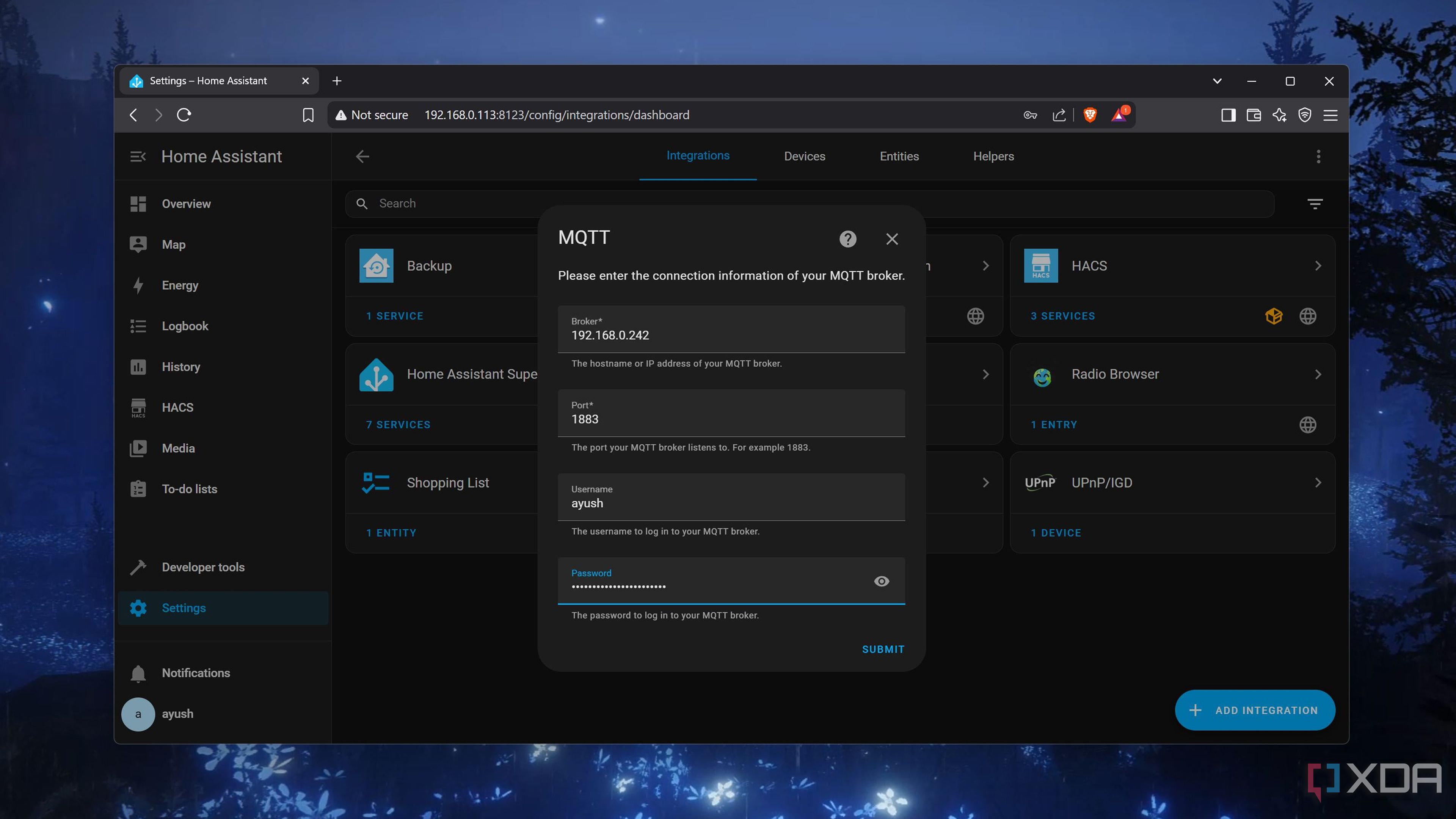 Adding the MQTT server to Home Assistant