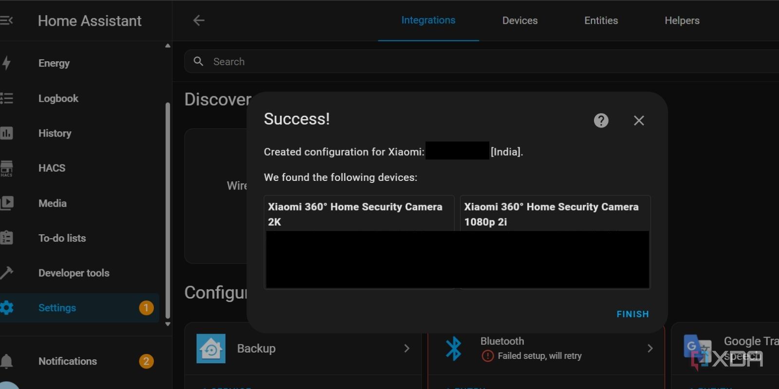 screenshot of home assistant xiaomi cameras discovered