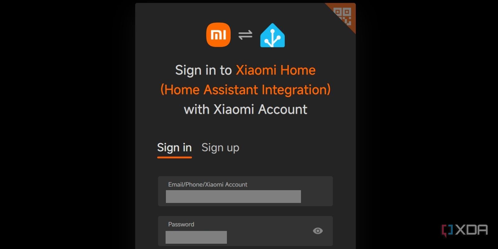 screenshot of home assistant xiaomi integration signin