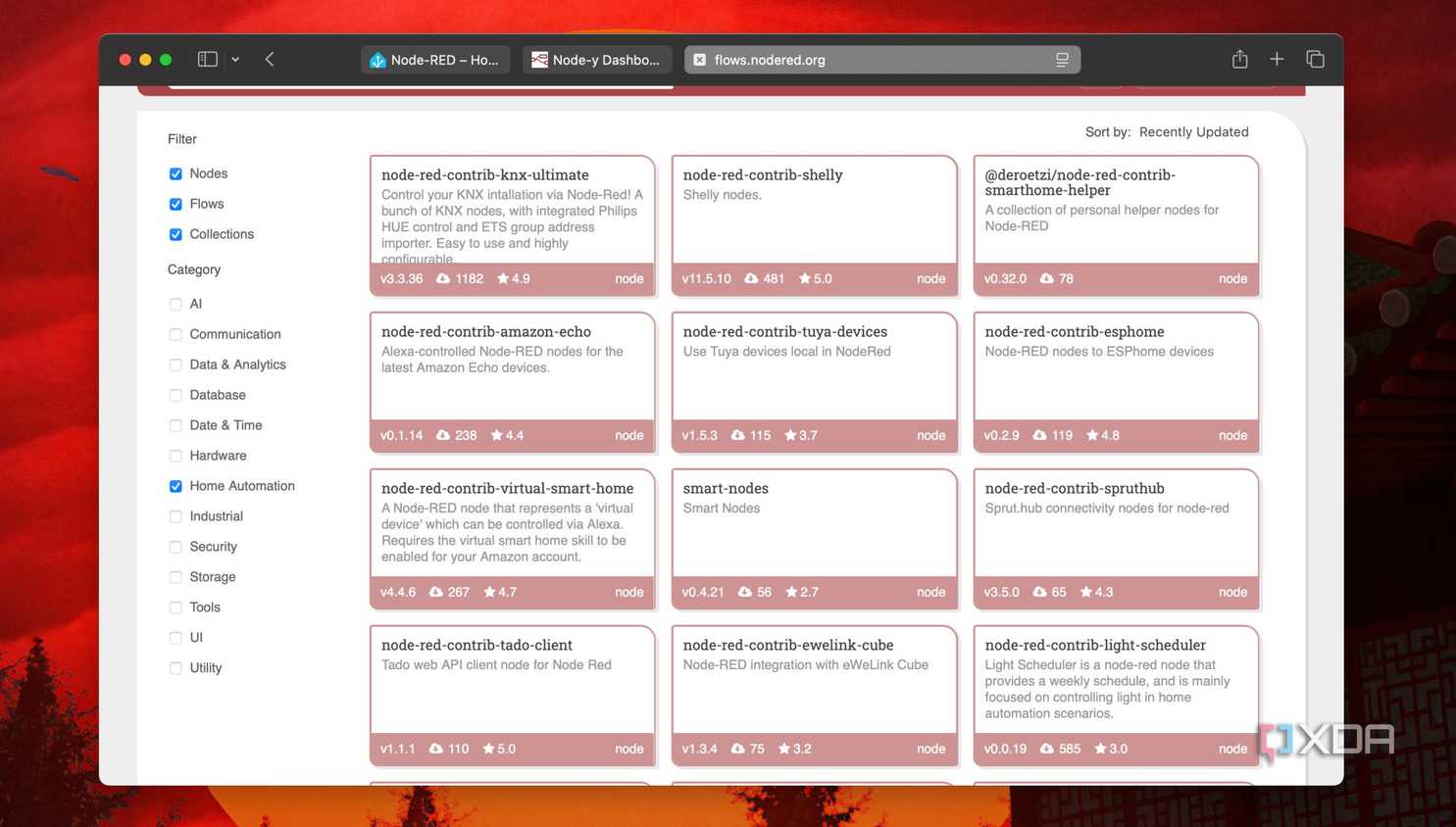 Home Automation Nodes in Node RED library