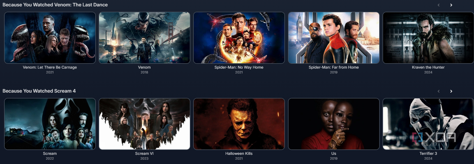 An example of the Home Screen Sections Jellyfin plugin. 