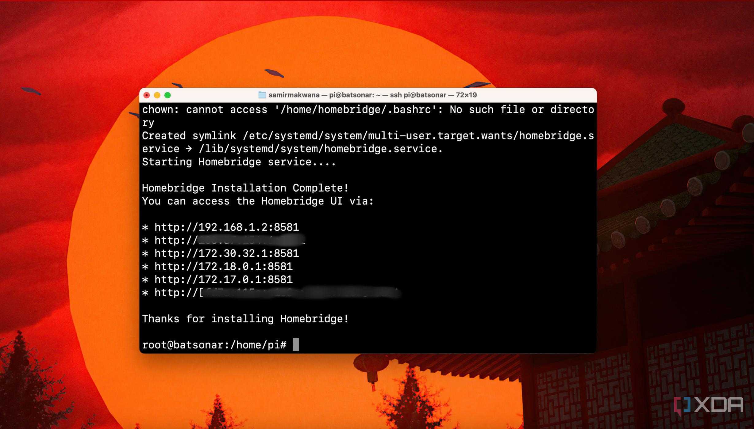 Homebridge installation complete message