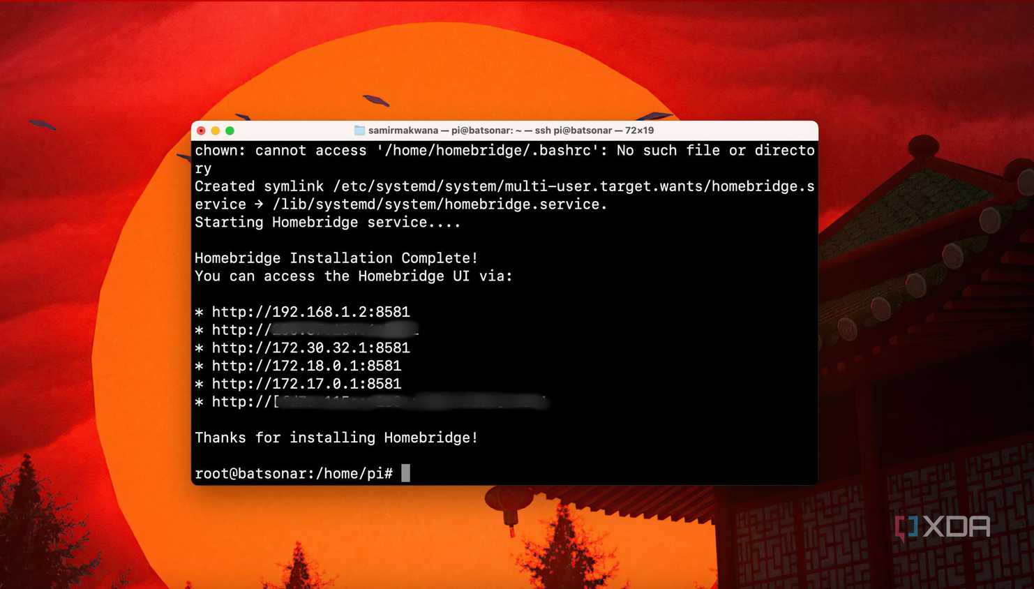 Homebridge installation complete message