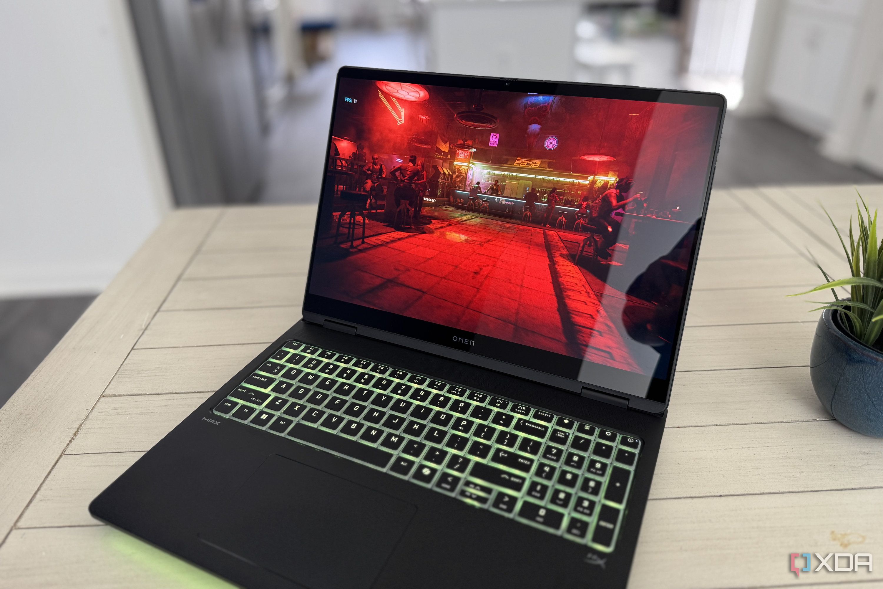 The HP Omen Max 16 playing Cyberpunk 2077.