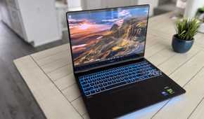 HP Omen Max 16 on a gray table.