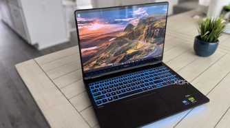 HP Omen Max 16 on a gray table.