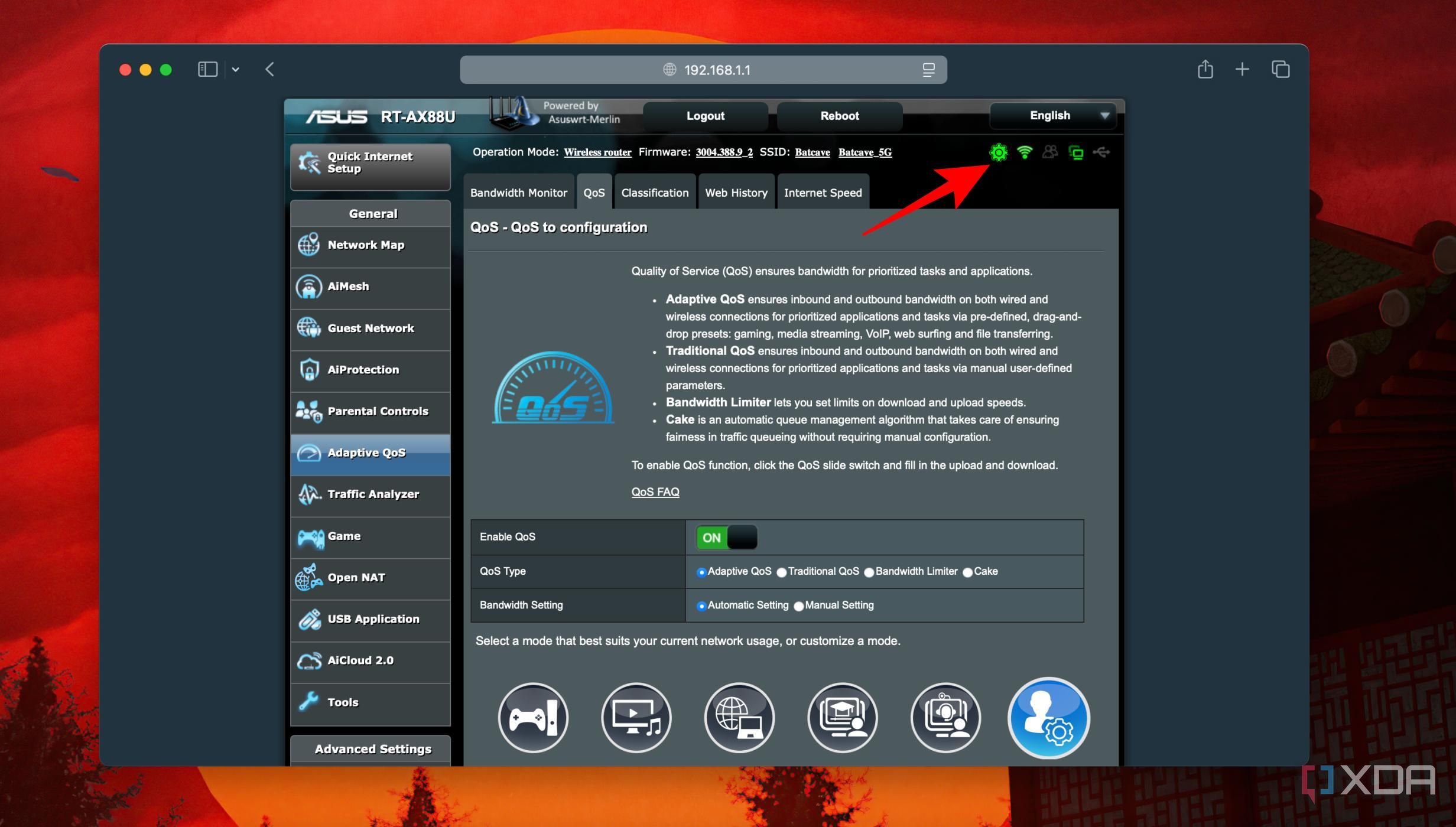 Icon for Active QoS in ASUS router interface