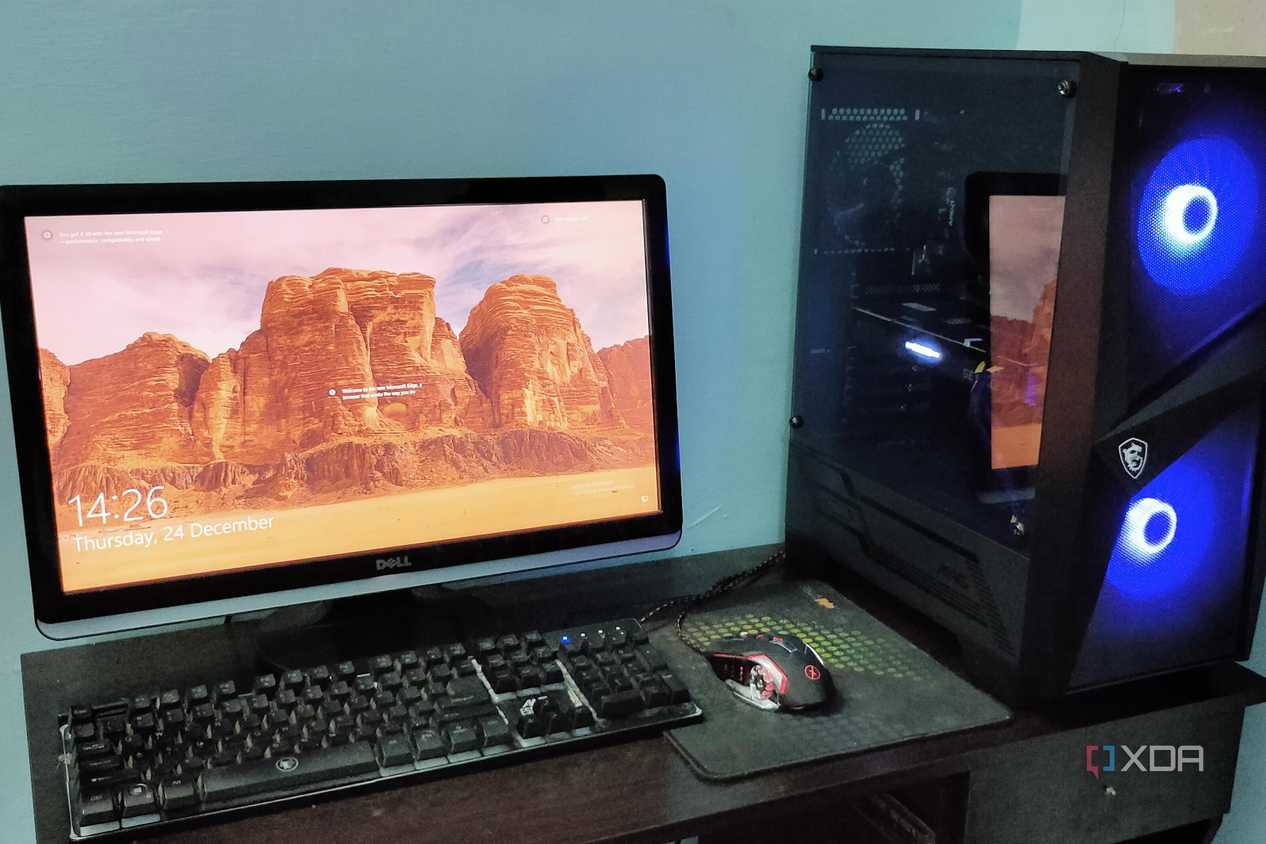 A gaming PC setup on a desk