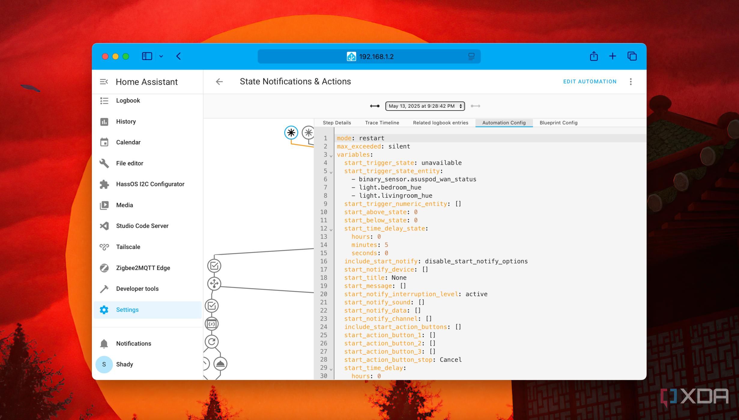 A screenshot of inspecting automation config in Traces of an automation