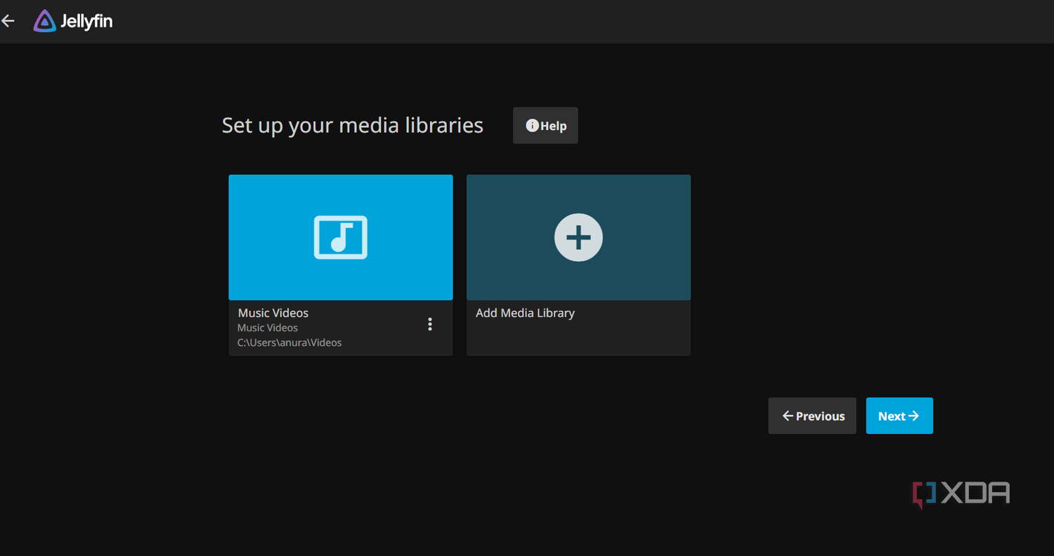 Screenshot showing Jellyfin media setup screen